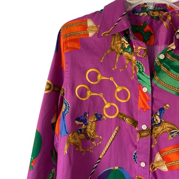 Ralph Lauren Purple Equestrian Polo Horse Chain Button Down Blouse size medium - Picture 4 of 6